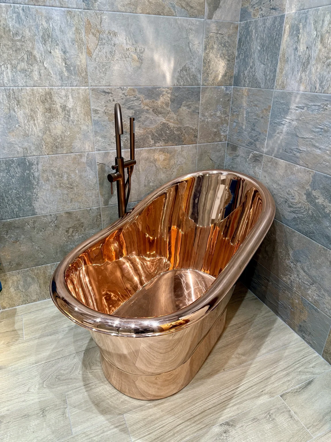 Copper freestanding bath — completed DDI bathroom